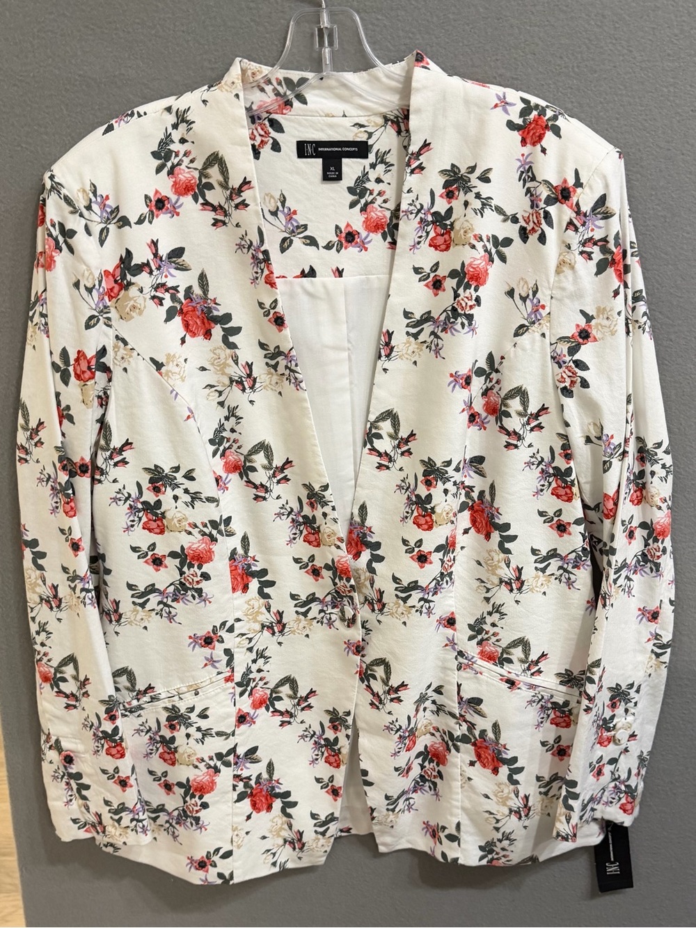 INC International Concepts Nottingham Floral Linen Open-Front Blazer NEW $118 XL